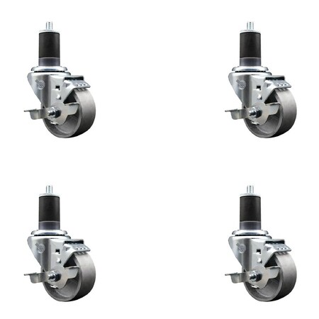 Service Caster 3'' Semi Steel Swivel 1-5/8'' Expanding Stem Caster Set with Brake, 4PK SCC-EX20S315-SSR-TLB-158-4